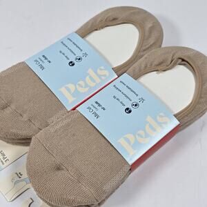PEDS Nude Size 8-12 Mid Cut Cushion No-Show Heal grip Liner Socks-2 Packs 6 pair